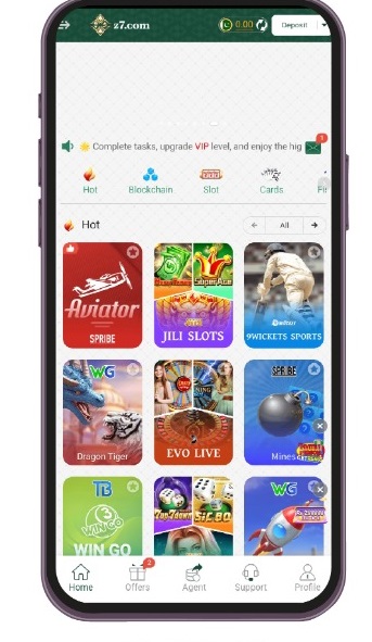 Homescreen of z7 game